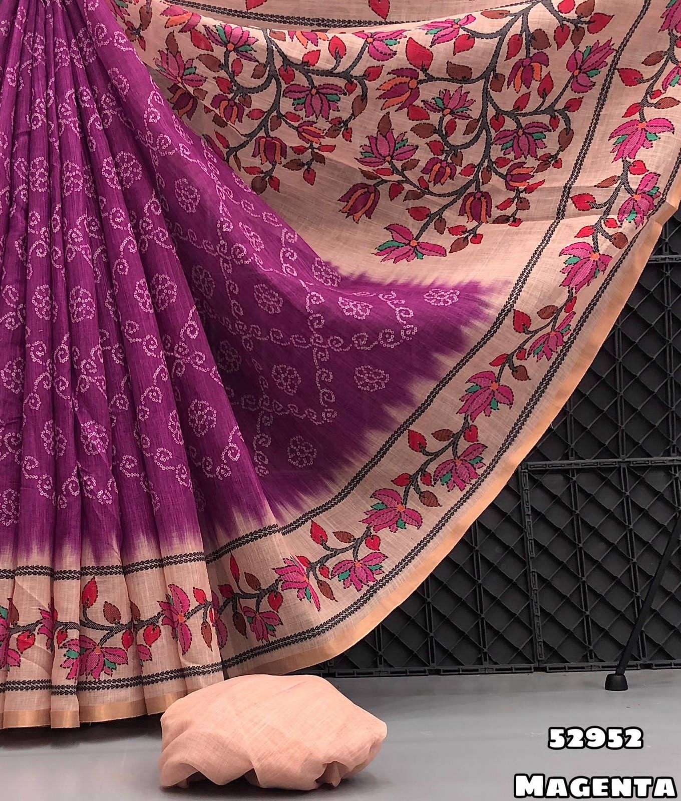  LILEN BANDHEJ HEAVY LINEN FABRIC WITH BEAUTIFUL BANDHEJ PAT...