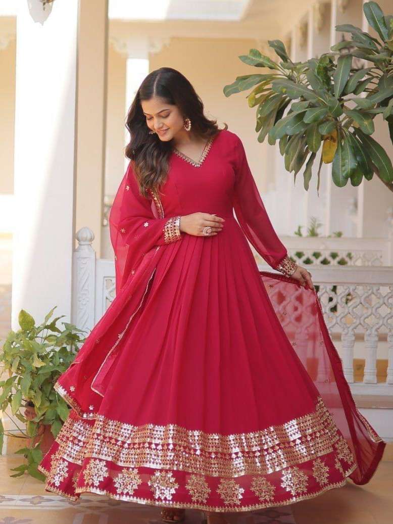 LW 9166 FAUX BLOOMING WITH SEQUENCE WORK GOWN DUPATTA SET PA...
