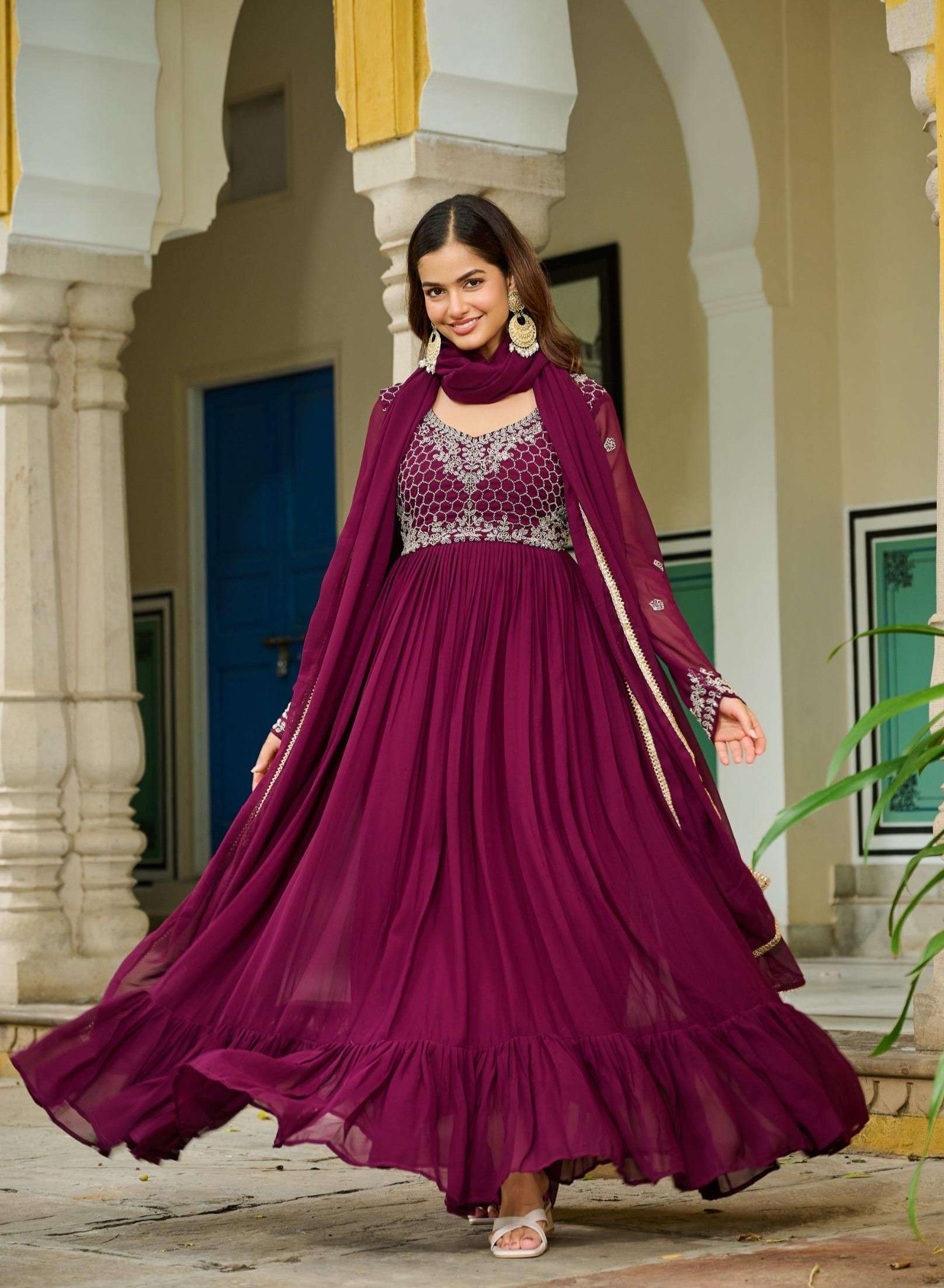 LW 9271 BLOOMING BEADS WORK READYMADE GOWN DUPATTA COLLECTIO...