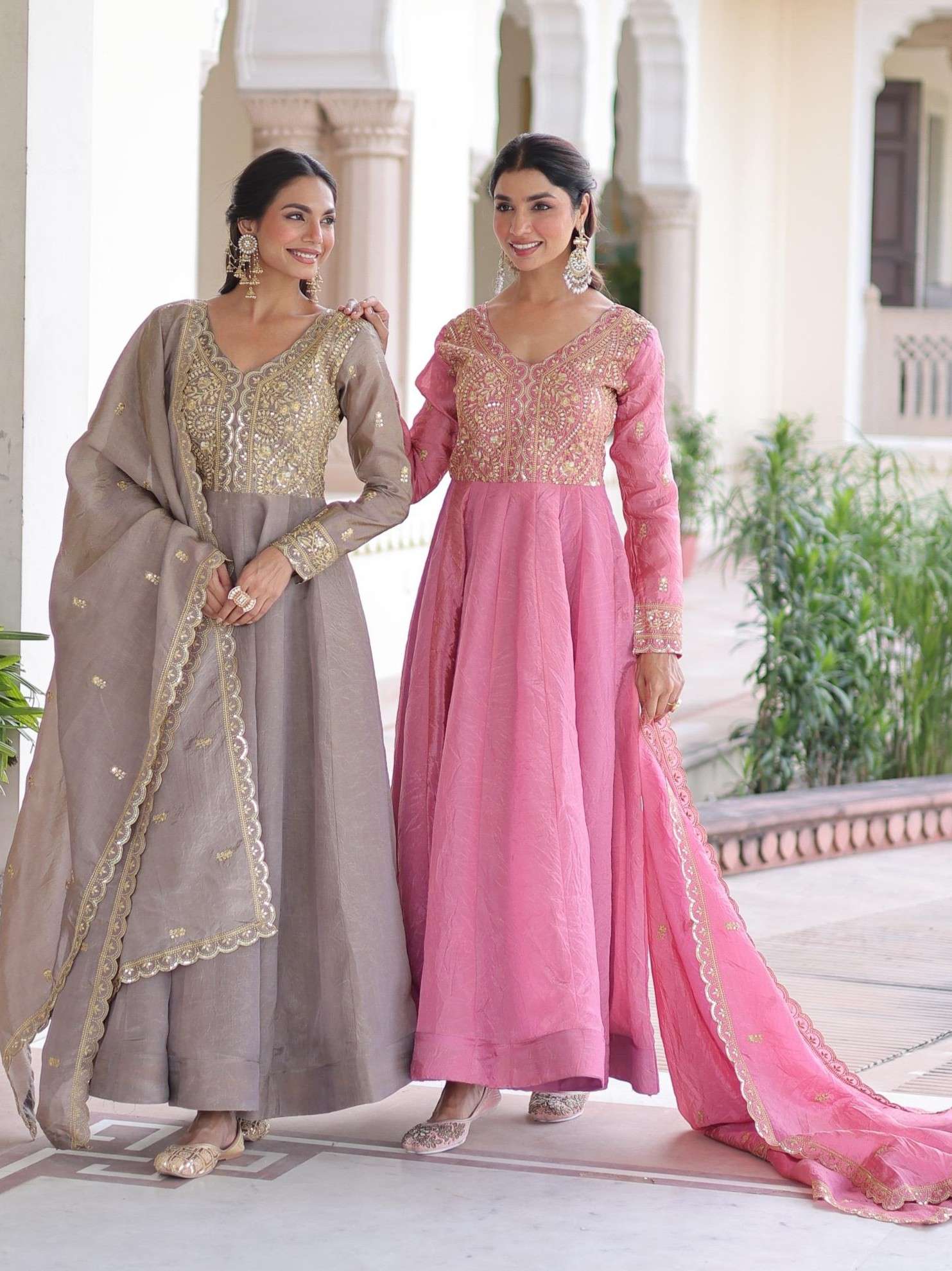 LW 9323 GOLD CRUSH READYMADE GOWN DUPATTA SET PARTY WEAR SUP...
