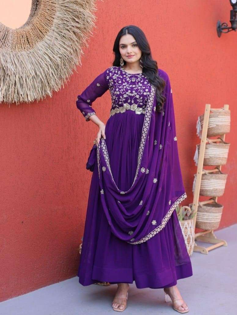 LW 9336 BLOOMING WITH ZARI WORK GOWN AND DUPATTA SET PARTY W...