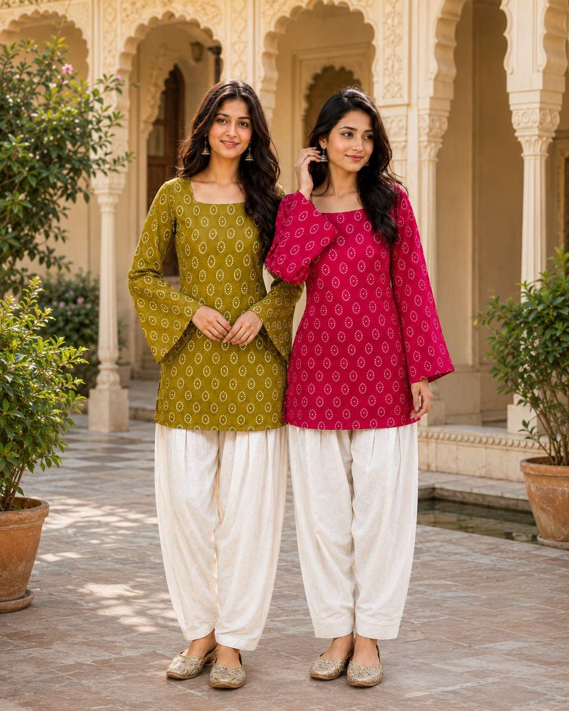 LW 9341 COTTON WITH BANDHEJ PRINT TOP PANT SET OFFICE CASUAL...