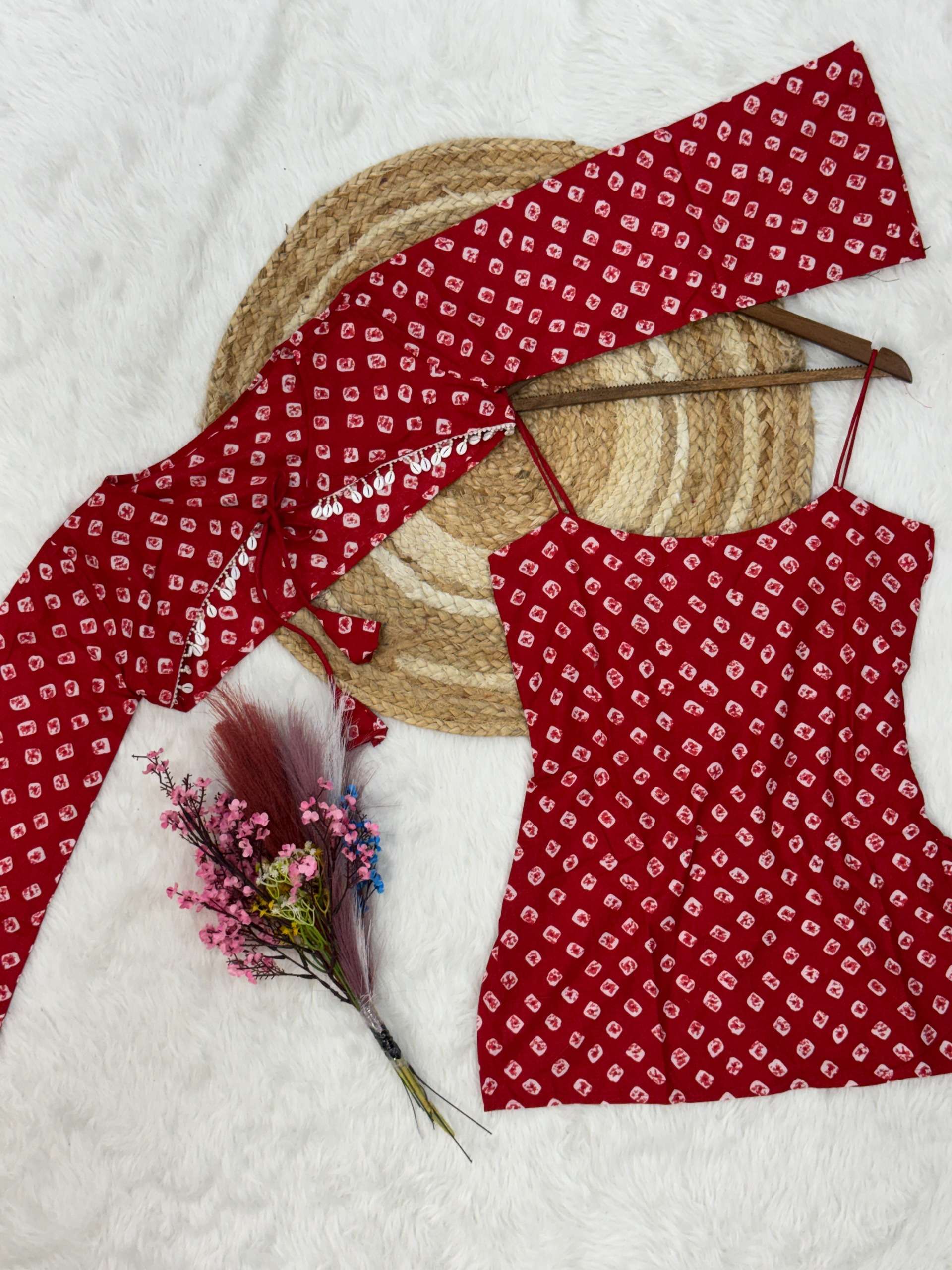 LW 9342 PURE COTTON WITH BANDHEJ PRINT SLEEVELESS BACK DORI ...