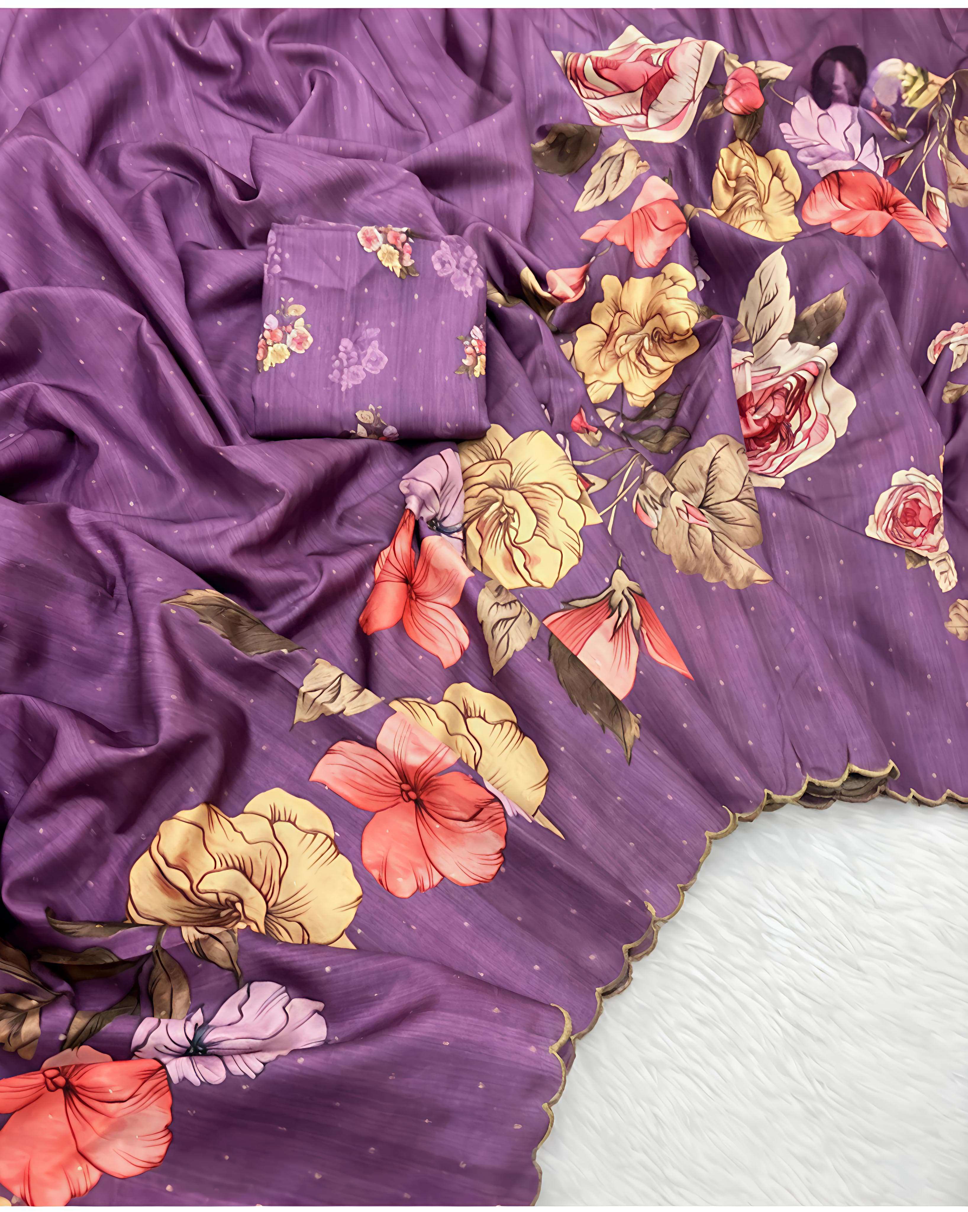 MADHURIKA LILY HEAVY HANDLOOM TUSSAR SILK FANCY FABRICWITH F...