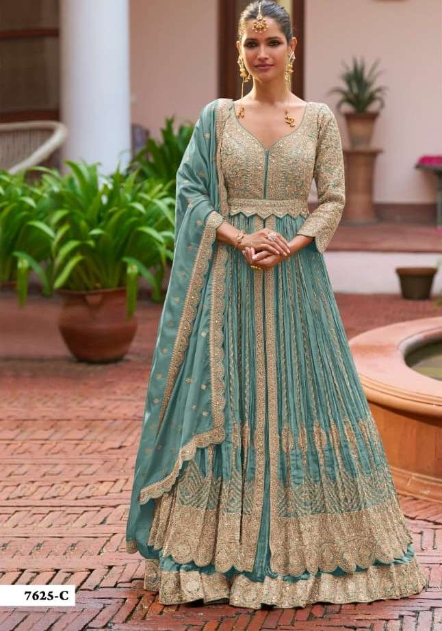 MEENAT 7625 WEDDING OUTFIT WOMEN READYMADE CHINON SILK HEAVY...