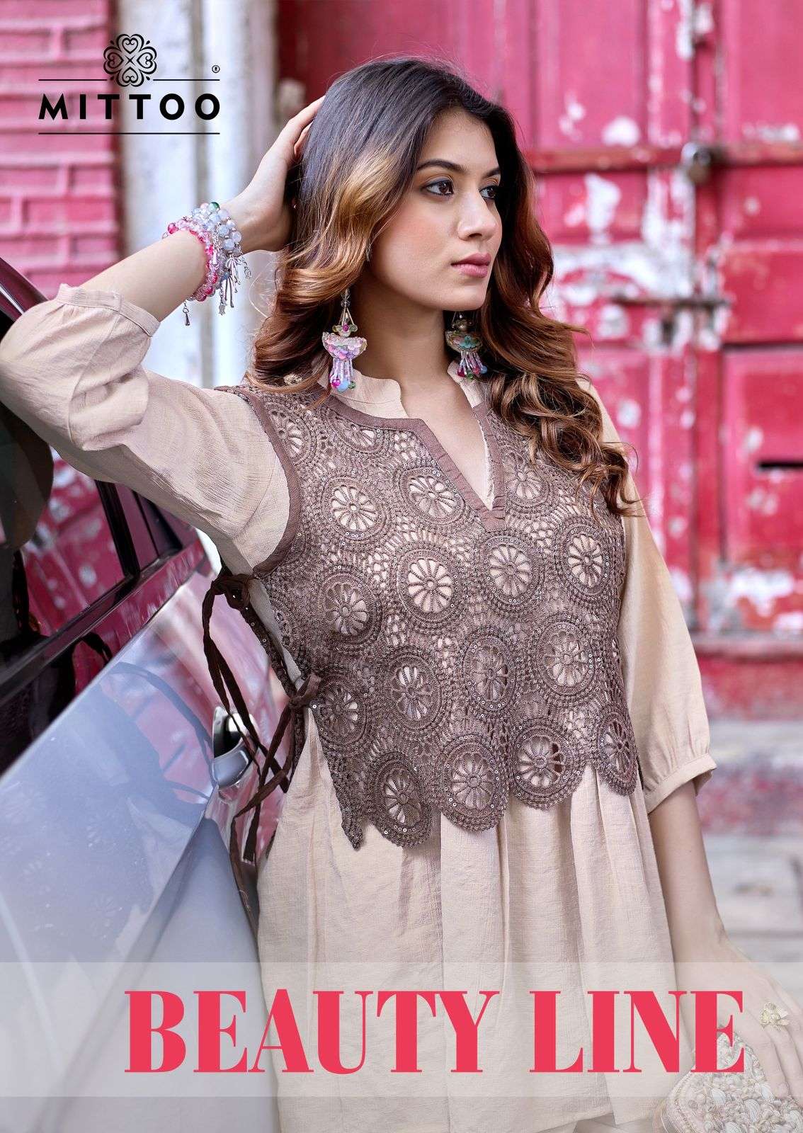 MITTOO BEAUTY LINE VISCOSE WEAVING WORK KURTI PALAZZO SUPPLI...