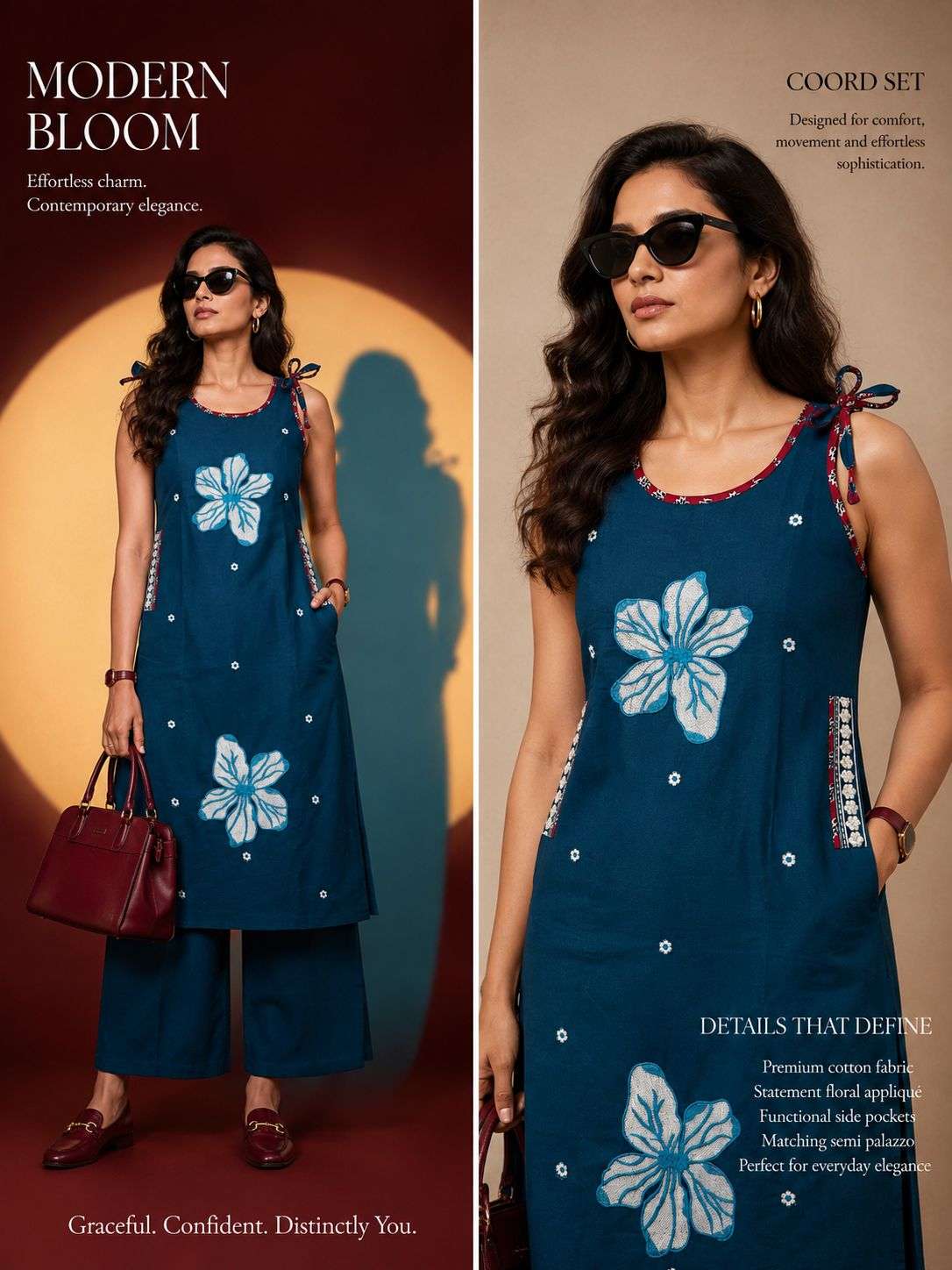 MODERN BLOOM SLEEVELESS EMBROIDERU FLOWER CORD SET WOMEN SHO...