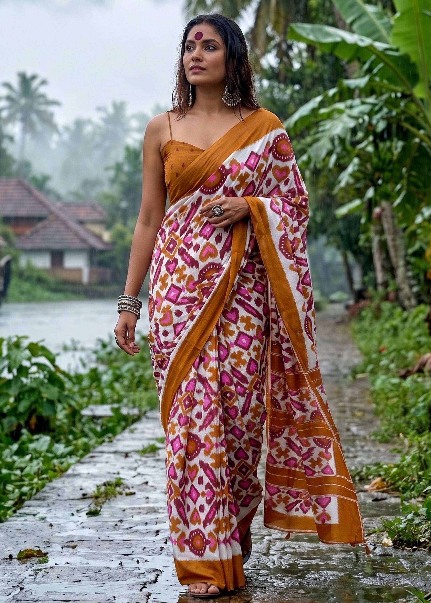 mulmul and cotton soft fabric with block print on saree regu...