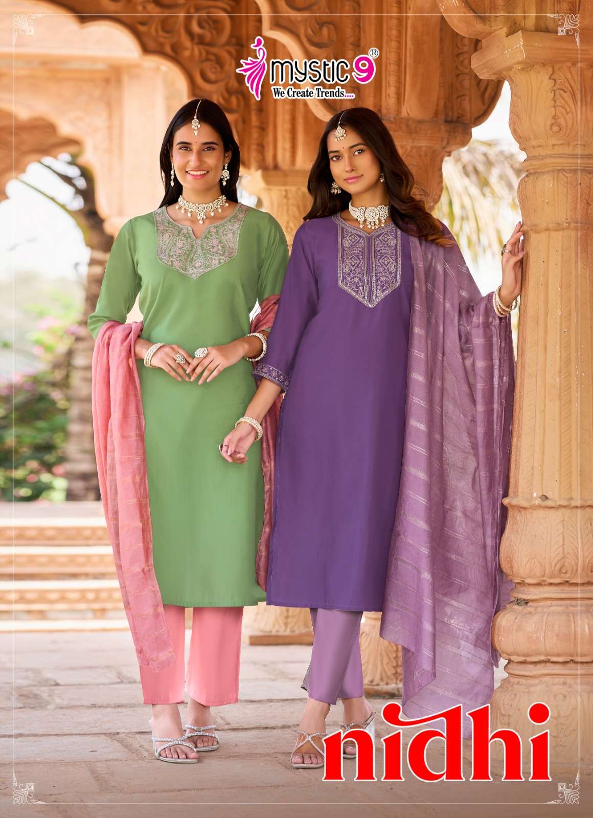 MYSTIC 9 NIDHI VOL 1 CONTRAST STRAIGHT CUT CATALOGUE SALWAR ...