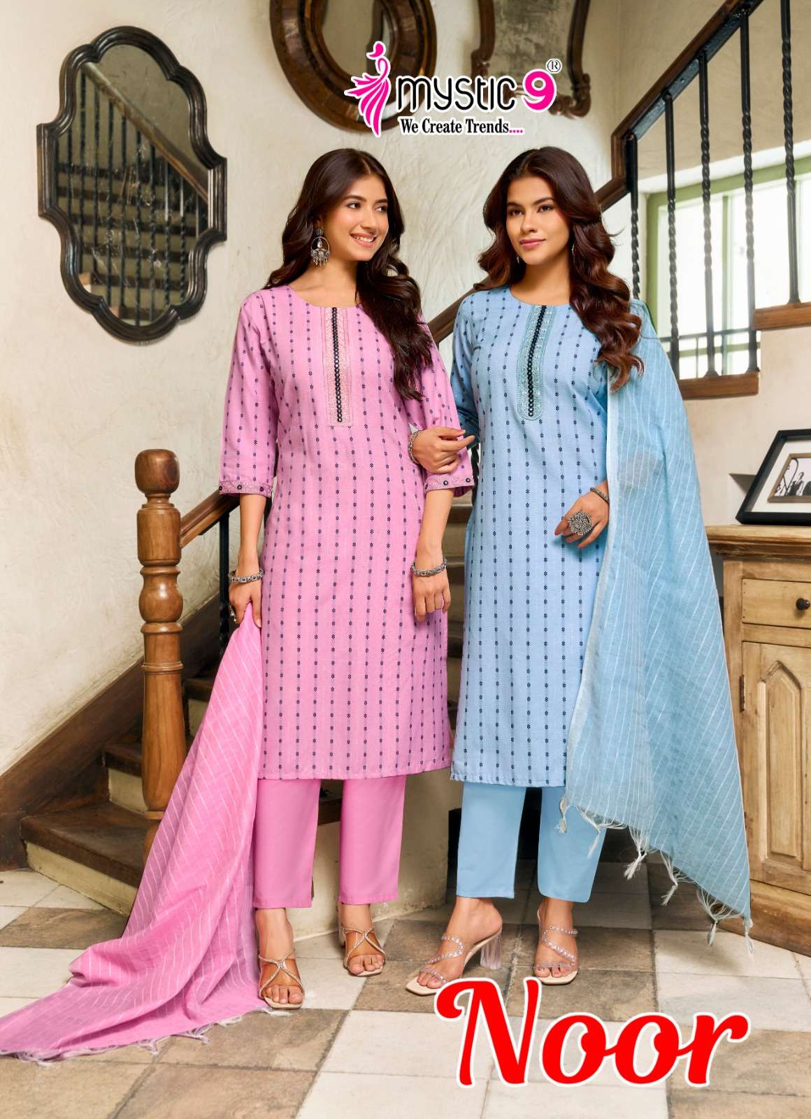 MYSTIC 9 NOOR VOL 1 COTTON HANDLOOM LUREX STRAIGHT CUT SALWA...