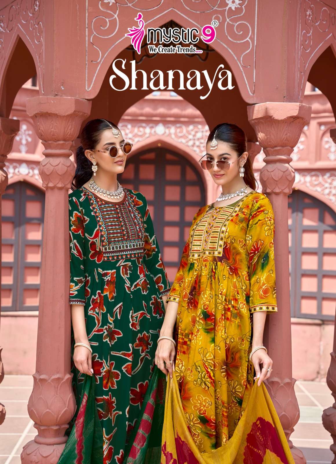 MYSTIC 9 SHANAYA VOL 13 RAYON FOIL PRINT UMBRELLA CUT KURTI ...