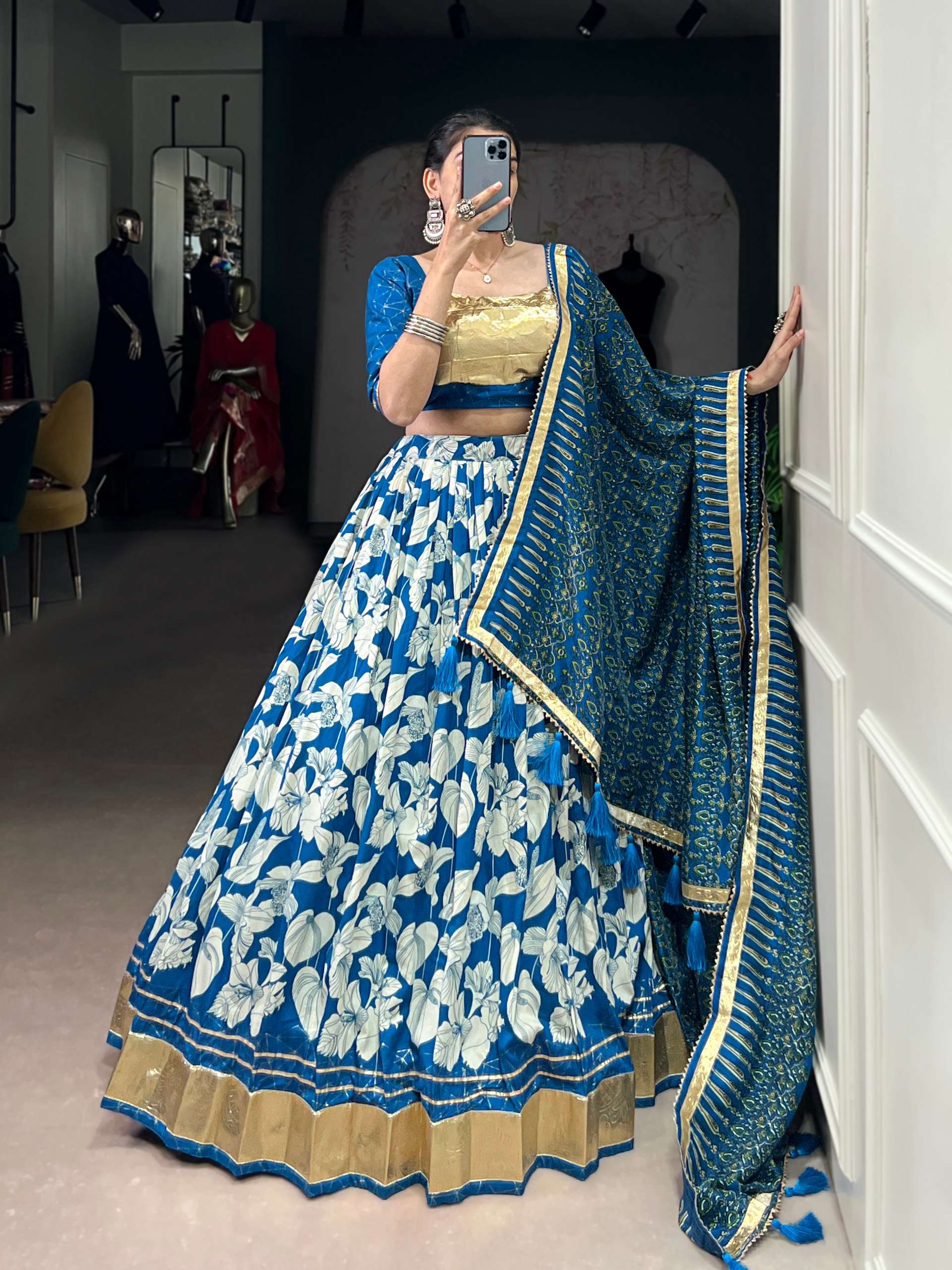 Navratri Collection beautiful blue colour Tasar SilkA perfec...