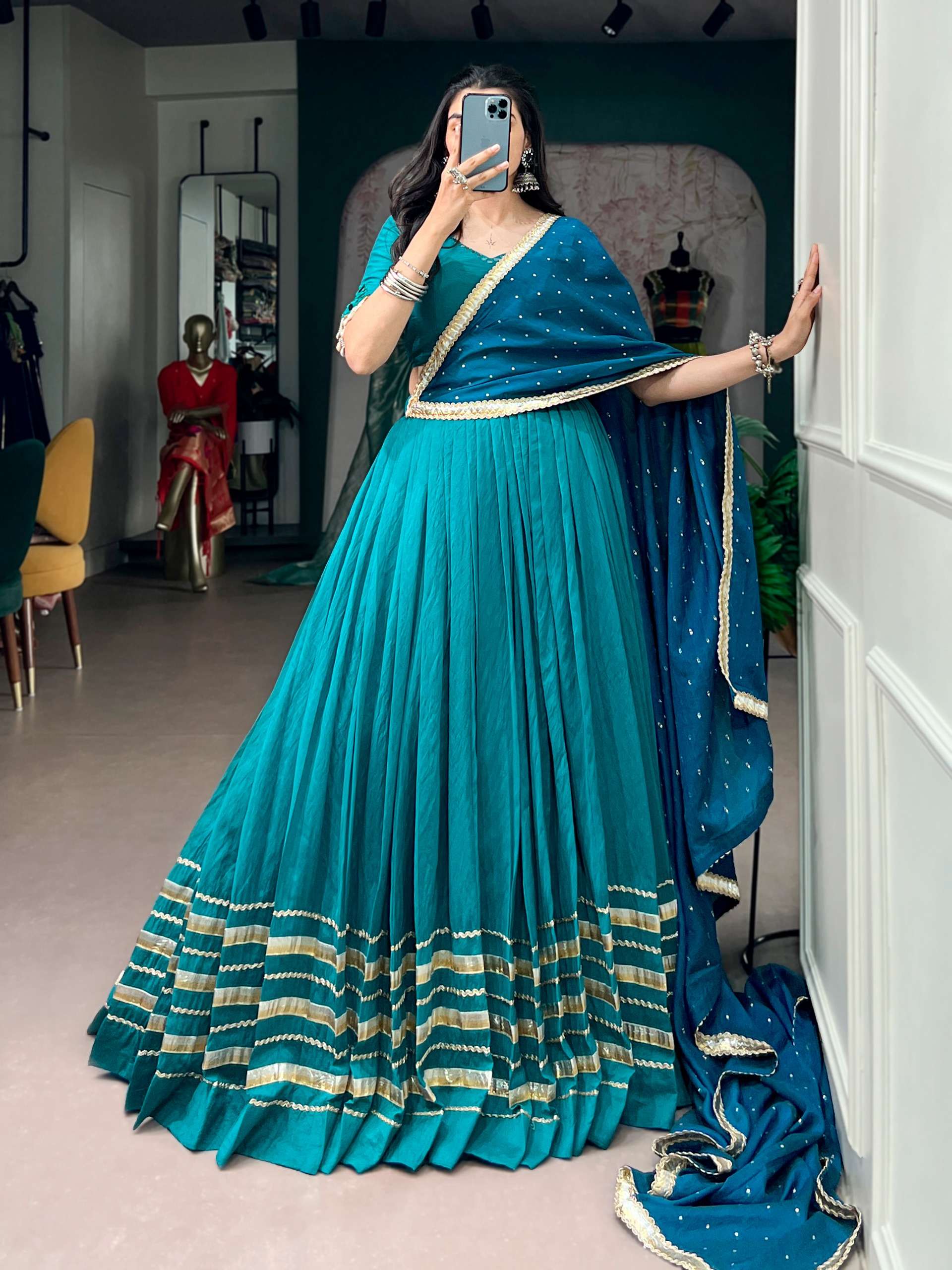 Navratri night wear Collection soft and blue colour Chanderi...