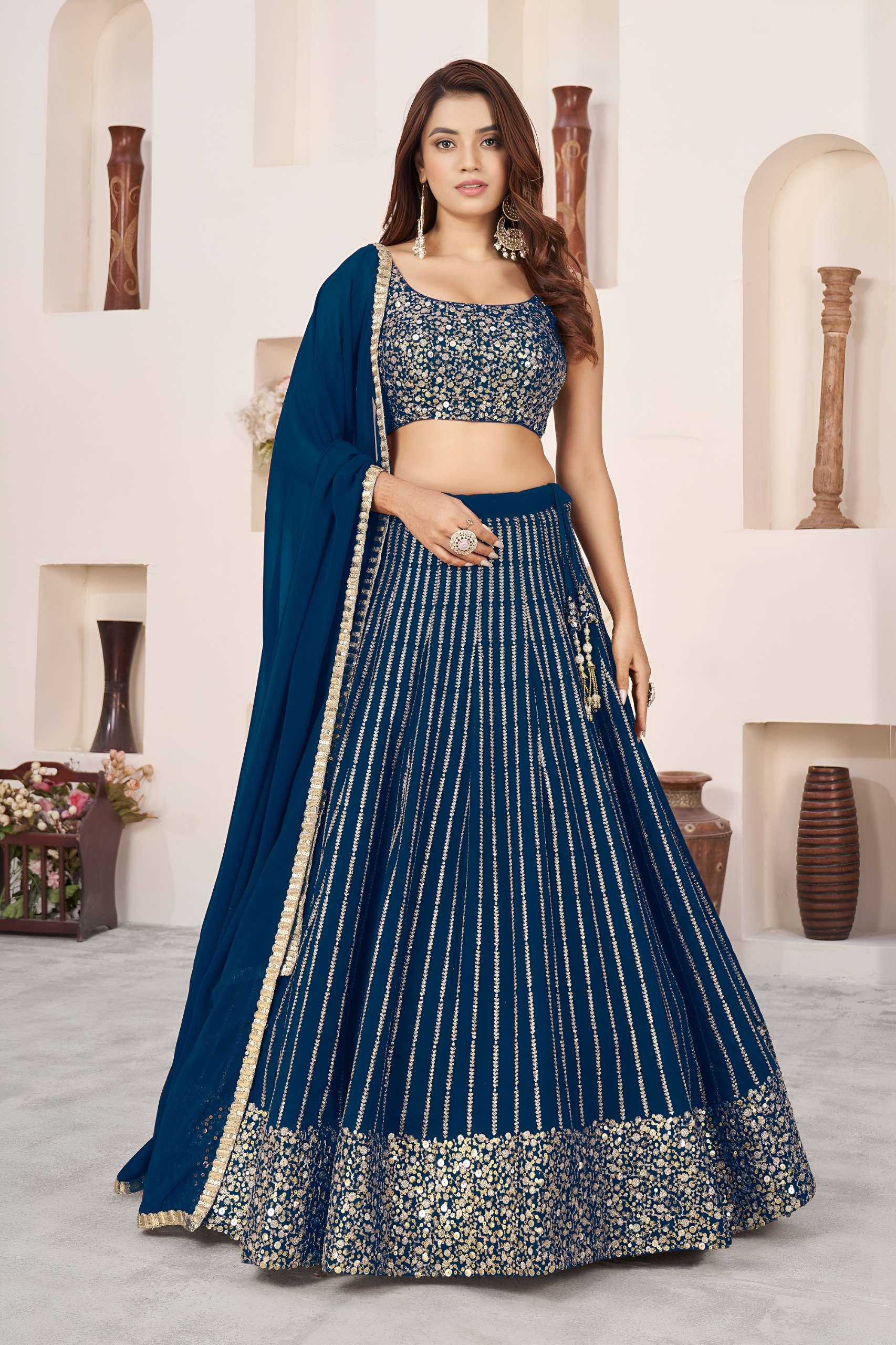 Navy Stunning Blue beautiful colour in soft Georgette fabric...
