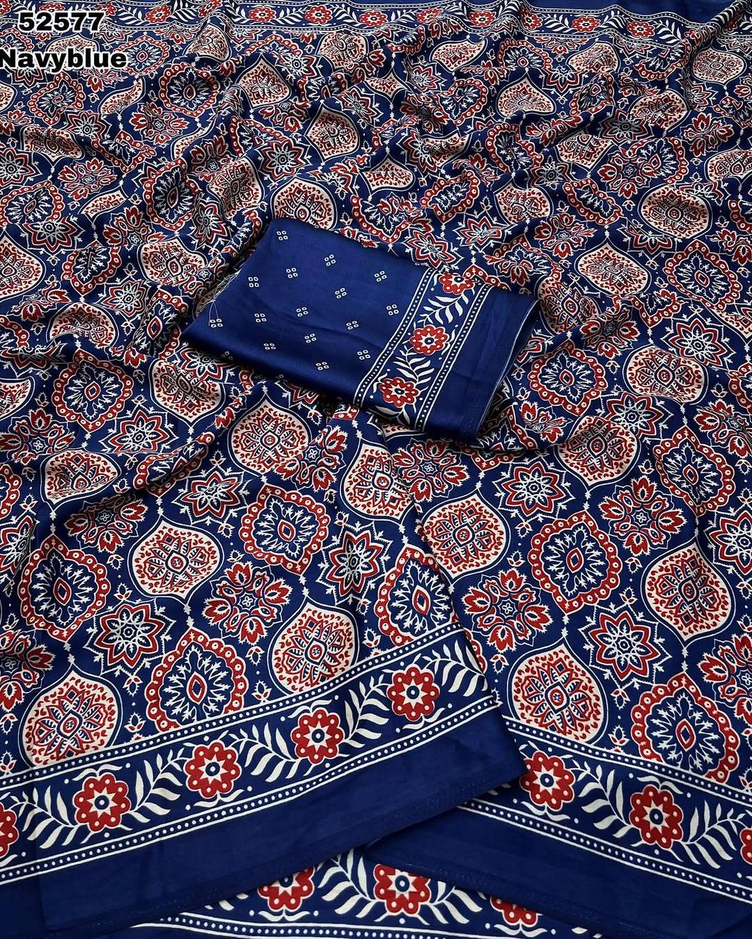 NEW ARRIVAL AJRAKH PURE SEMI MODAL SIK FANCY FABRIC SAREE WH...