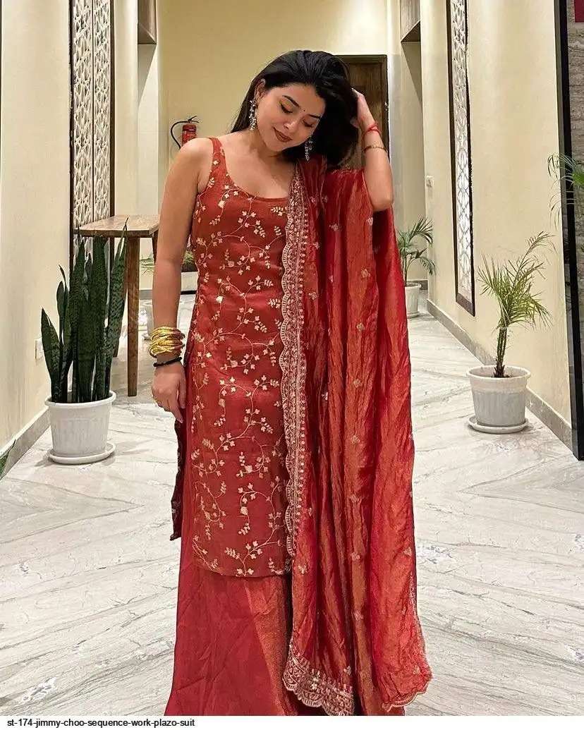 PC KIVA CHINON EMBROIDERY ORANGE SLEEVELESS KURTI FARSHI SAL...