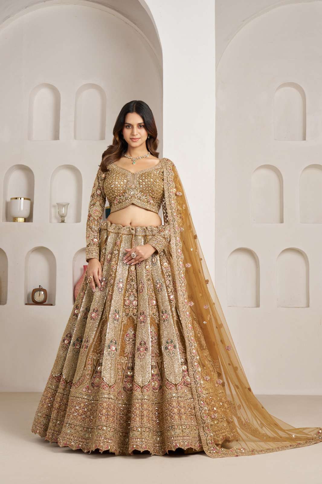 PC VICTORIA BEAUTIFUL AND SHINY GOLD COLOUR LEHENGA CHOLI W...