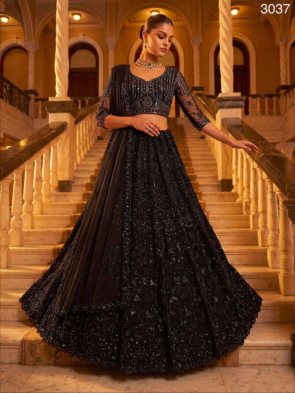  Premium and designer fancy Net fabric Zed Black colour Empr...