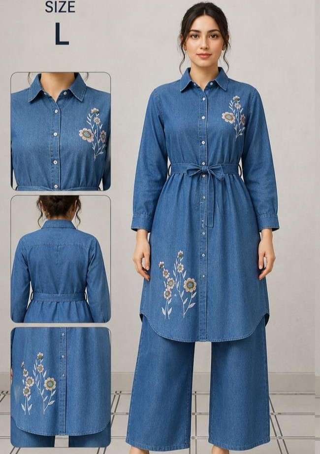 PREMIUM DENIM TUNIC WITH WIDE LEG PANT TREND PARTYS EXPORT F...