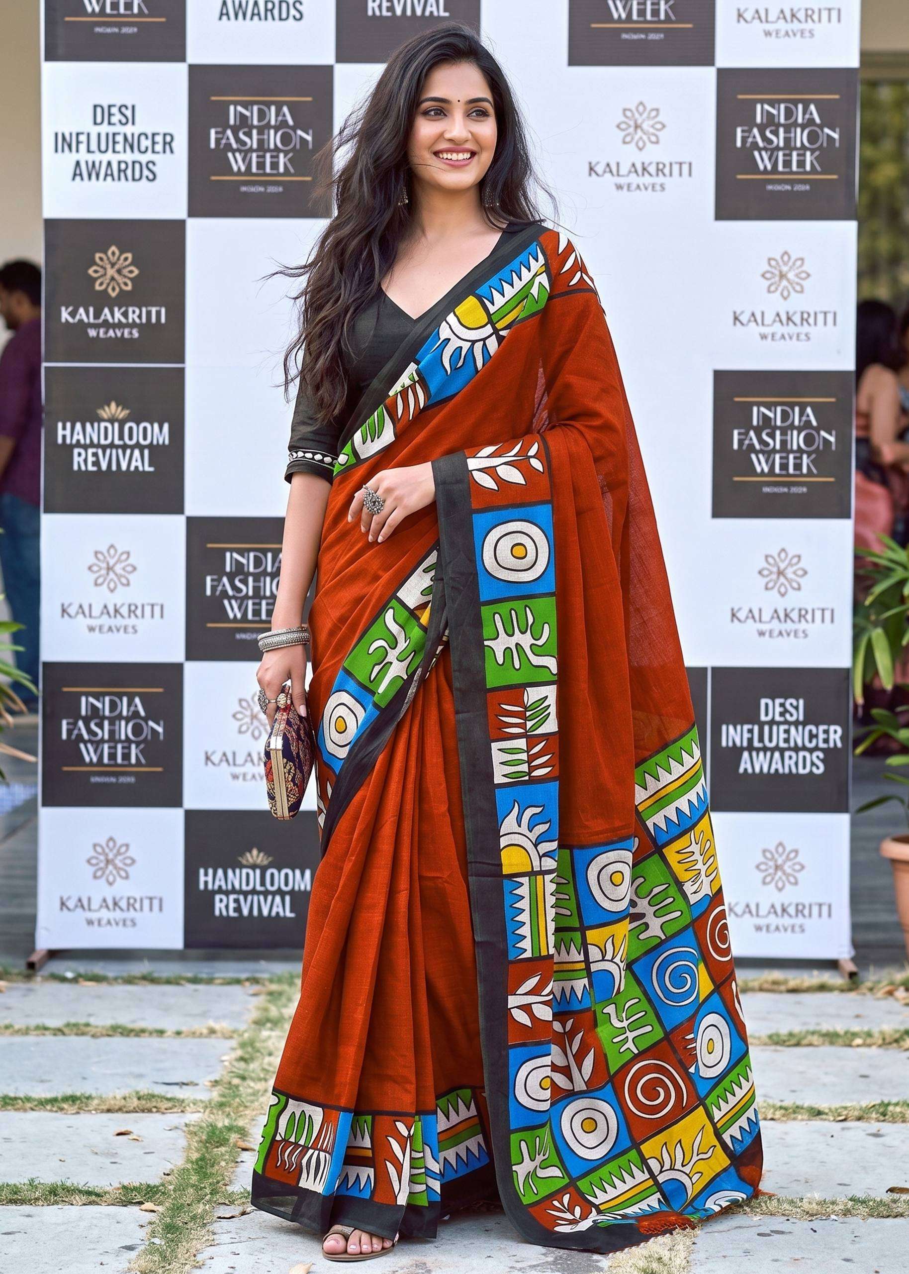 Pure and soft cotton fabric with Bagru Print on saree wholes...
