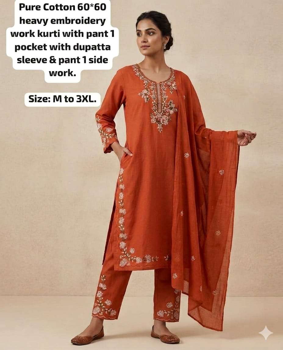 PURE COTTON EMBROIDERY NECK AND SLEEVESS SUIT DAILY WEAR SHO...