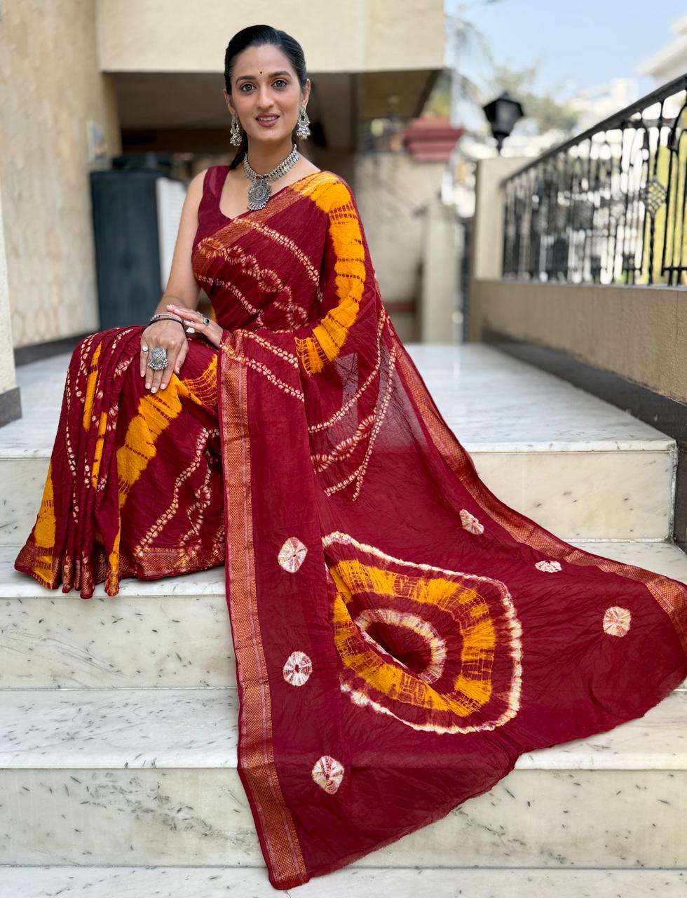PURE MULMUL COTTON FANCY FABRIC WITH HAND SHIBORI PRINT ON S...