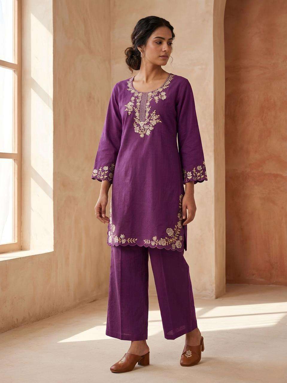 PV CAMBRIC COTTON WITH EMBROIDERY CO ORD SET WOMEN WHOLESALE...