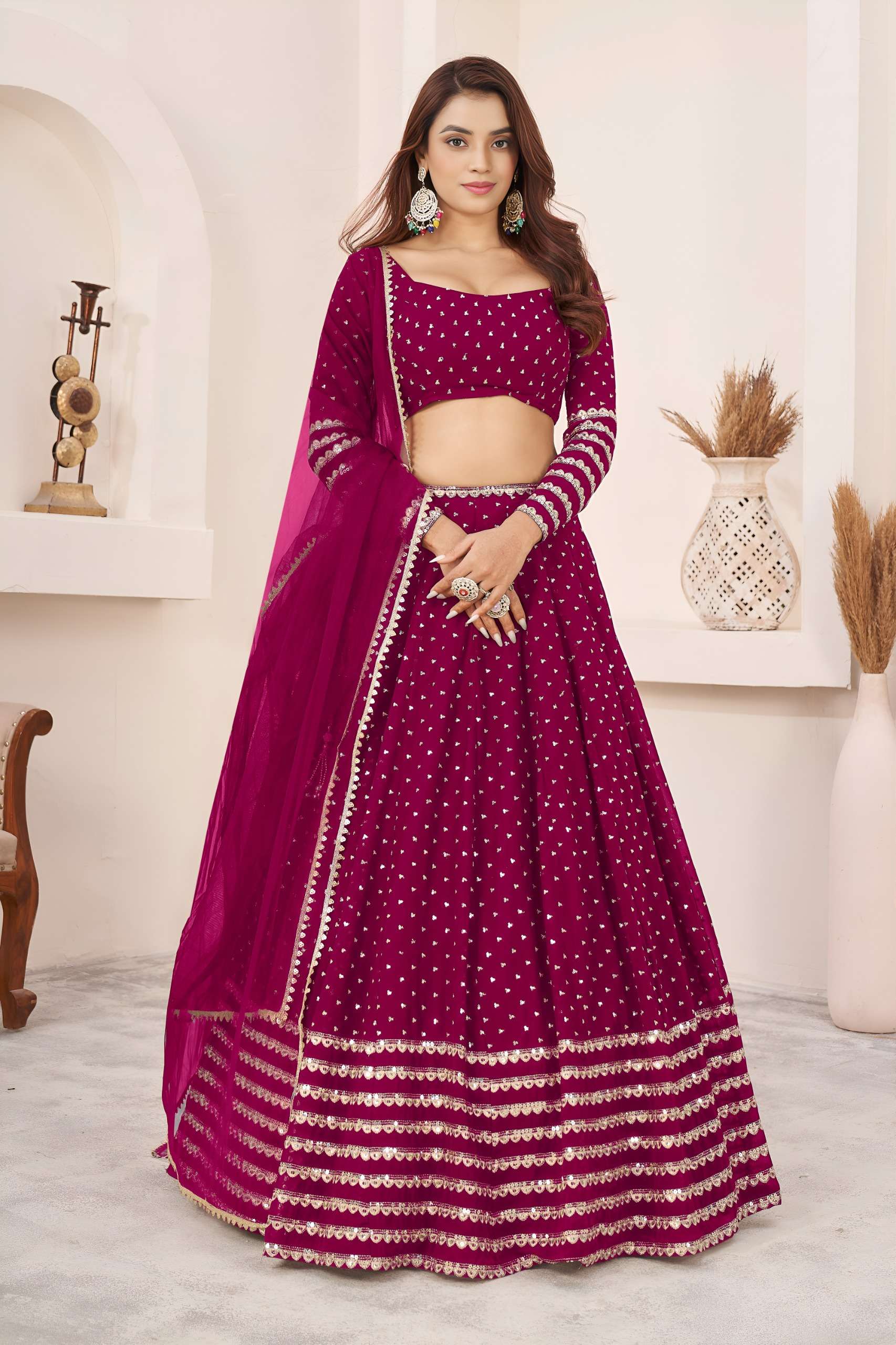  Radiant Rani Pink colour soft and pure Georgette fabric Leh...