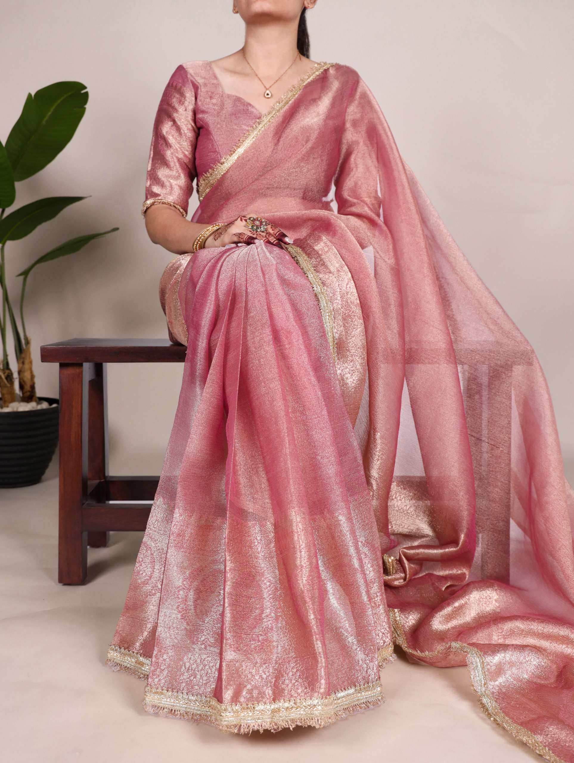 Rani sa soft Tissue shimmering fancy fabric in Zari and sequ...