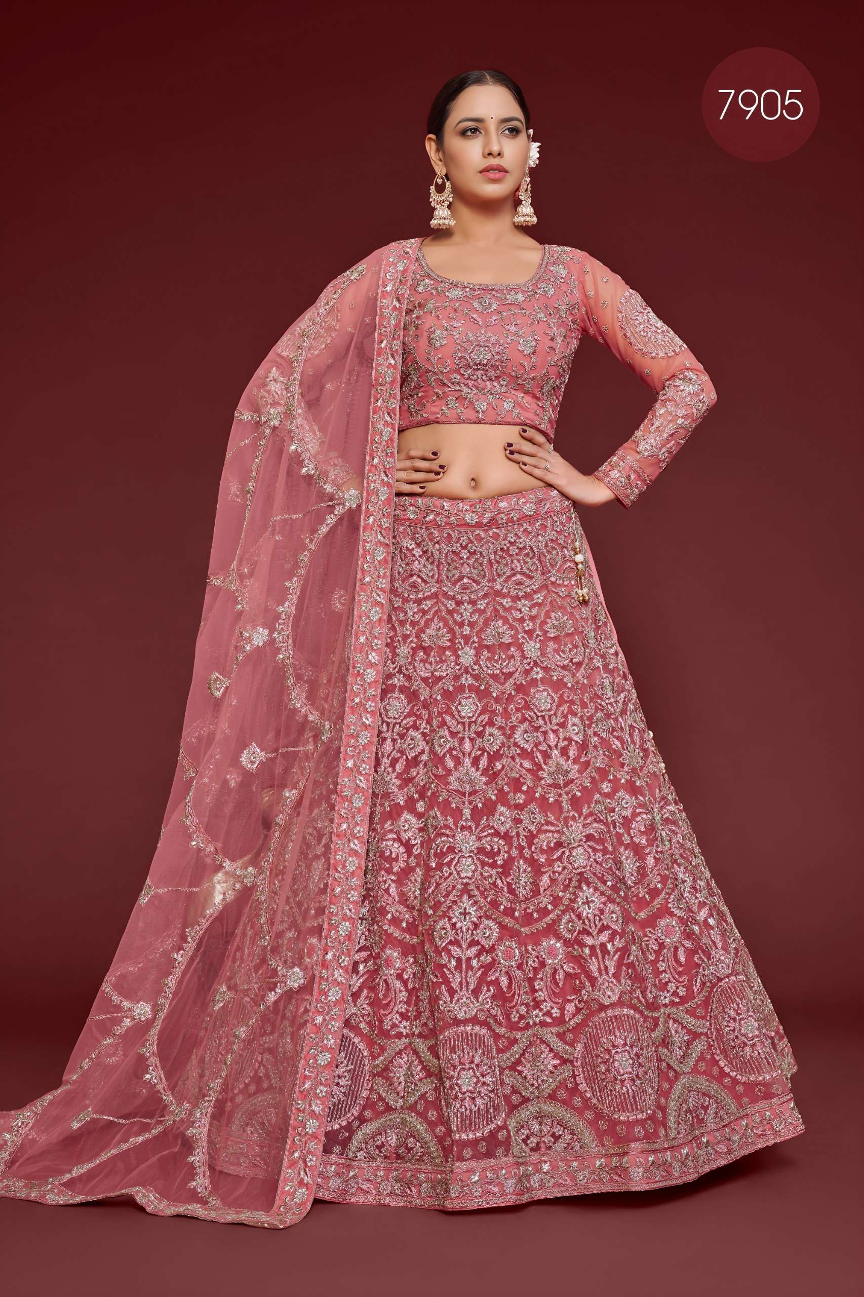  Rose Pink beautiful colour and Soft Net fancy fabric leheng...