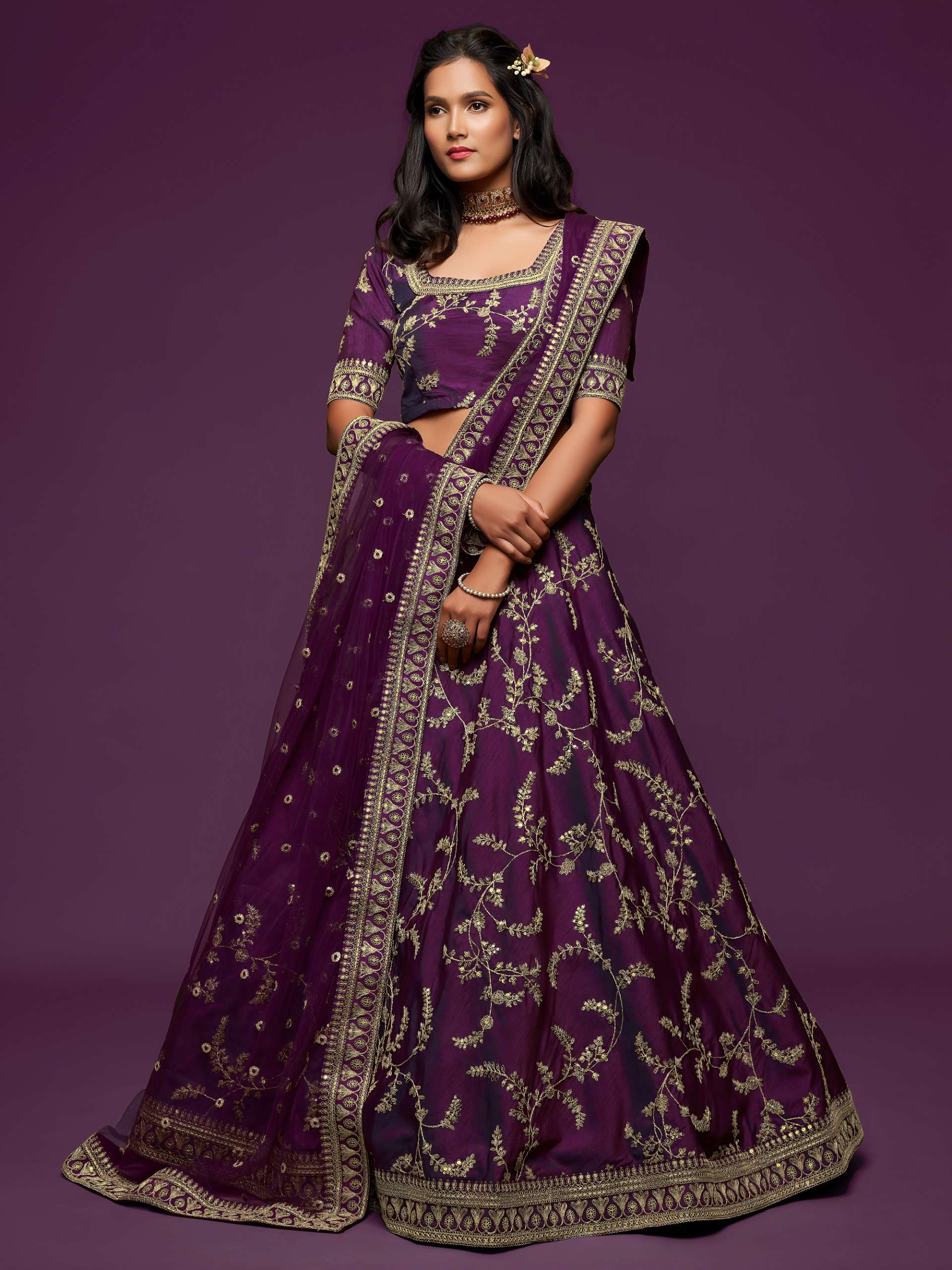  Royal Purple colour art silk fancy fabric with classic and...