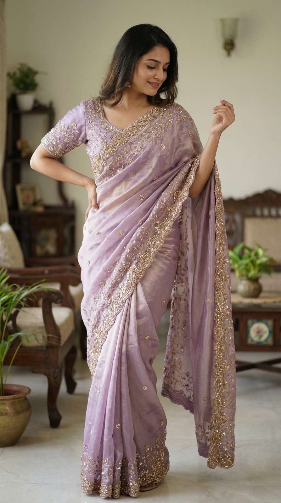 sachi Pure Space Silk With Beautiful Original Golden Beeds W...