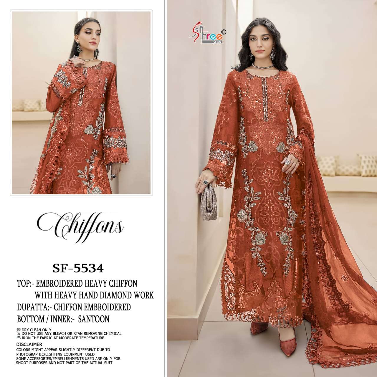 SF 5534 COLOR HEAVY CHIFFON WITH EMBROIDERY PAKISTANI WEDDIN...