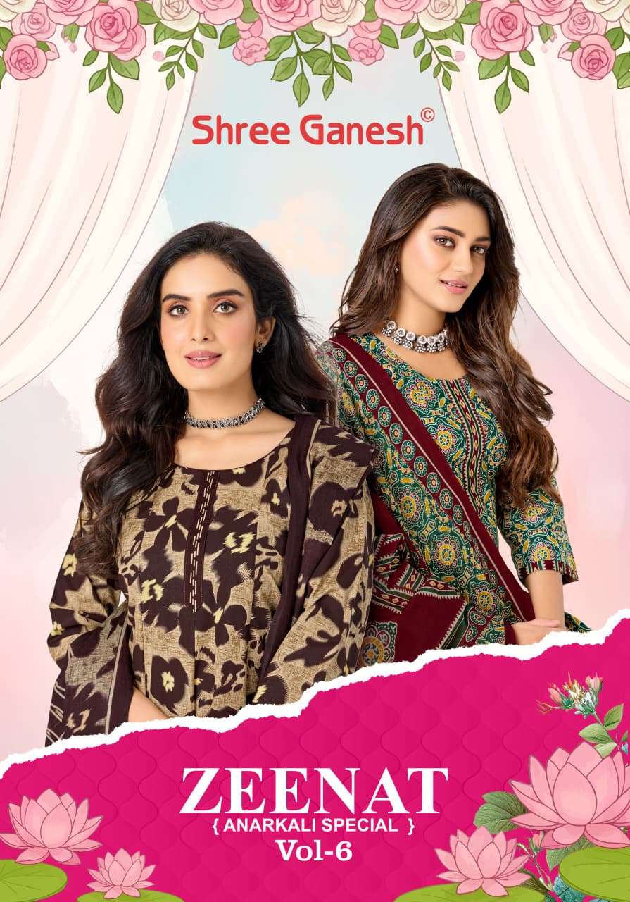 SHREE GANESH ZEENAT VOL 6 ANARKALI STYLE COTTON KURTI PANT W...
