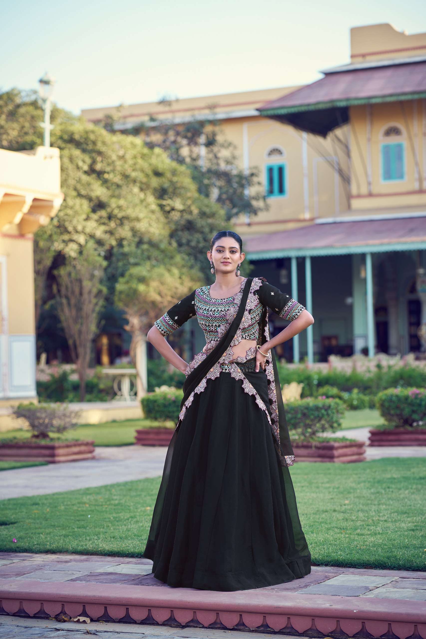  SOFT AND BLACK COLOUR AURUM GEORGETTE FANCY AND ELEGANT LEH...