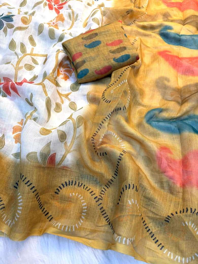 soft and elegant linen cotton comfortable fabric saree resel...