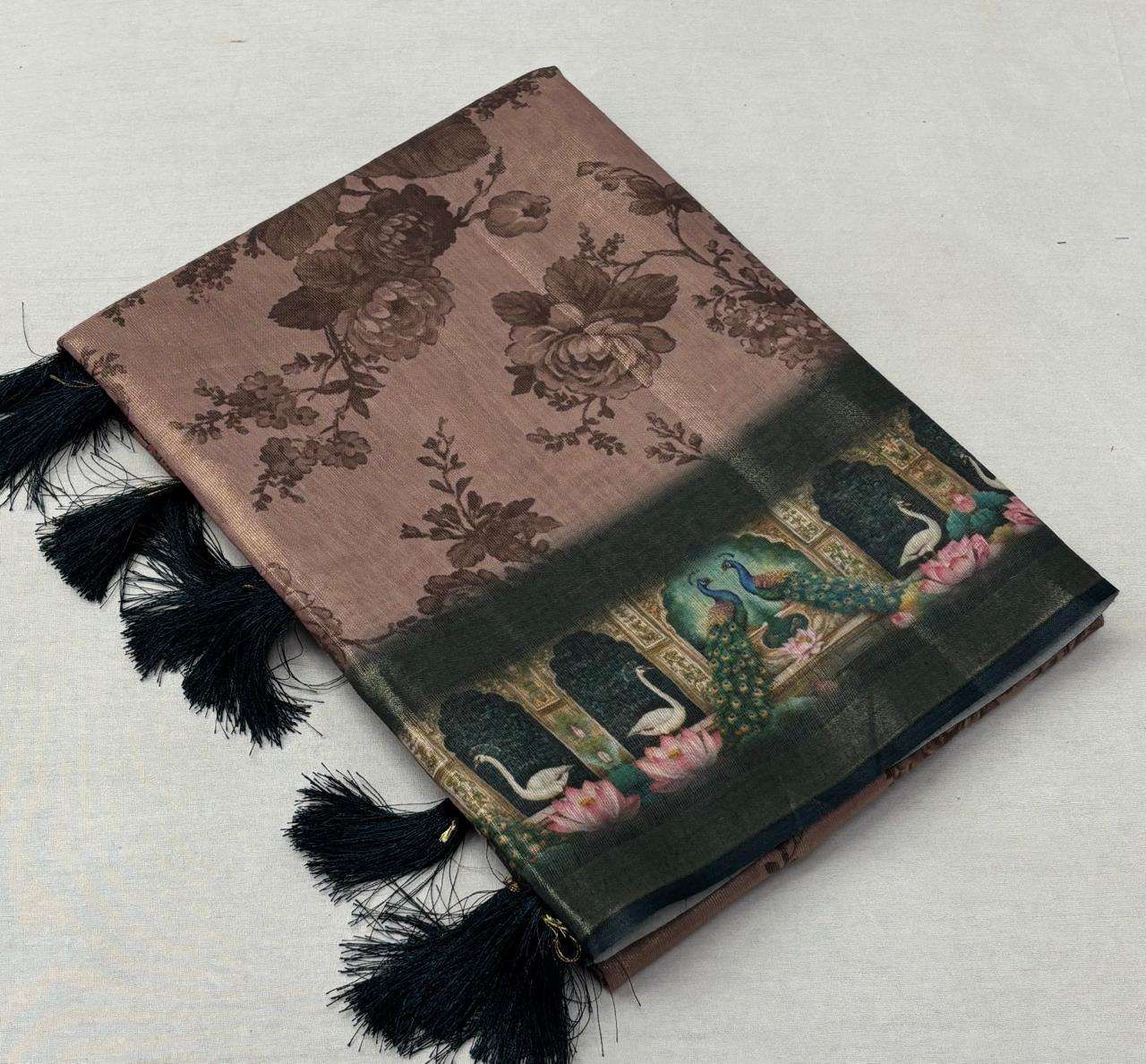 soft and joyful Cotton Tussar fabric with beautiful kalamkar...