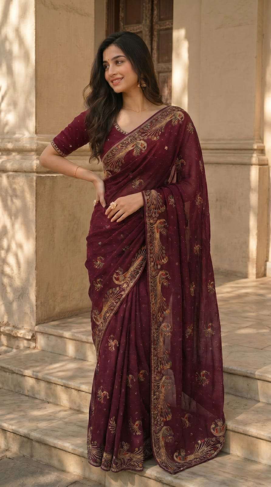 SOFT AND PURE CHIFFON FANCY AND CLASSIC FABRIC SAREE WHOLESA...