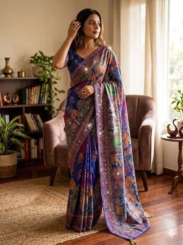 SOFT AND PURE CHINON FANCY FABRIC PARTY WEAR SAREE WHOLESALE...