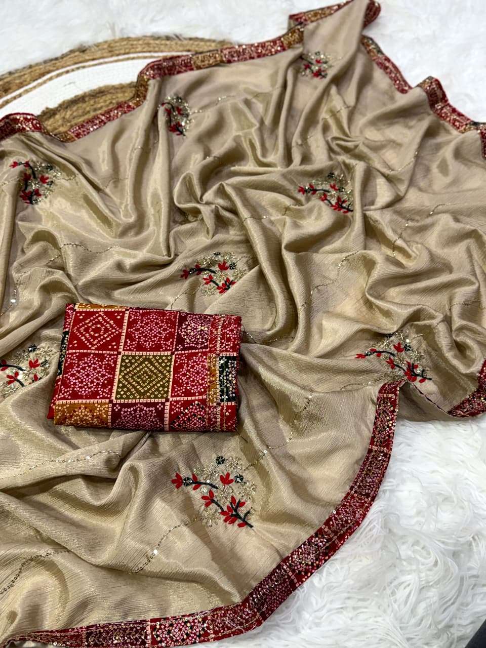  soft and pure chinon fancy silk fabric with beautiful beads...
