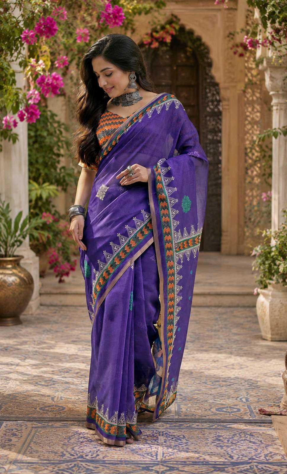 soft and pure Linen fabric Digital Printe on saree is perfec...