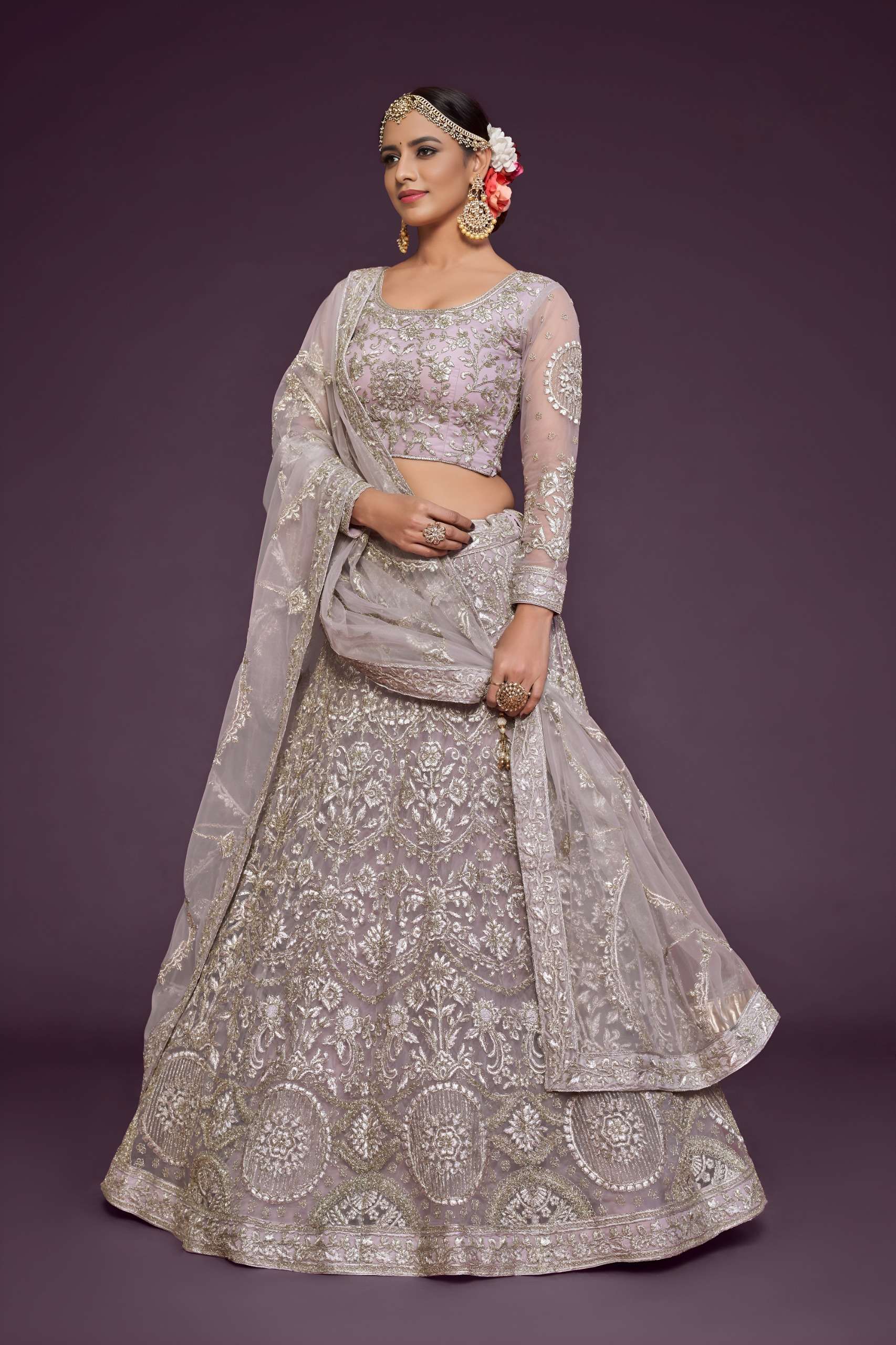 Soft Lavender beautiful colour fancy and soft net with Embro...