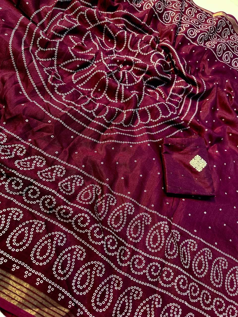 soft mul cottan silk fancy fabric with bandhej design saree ...