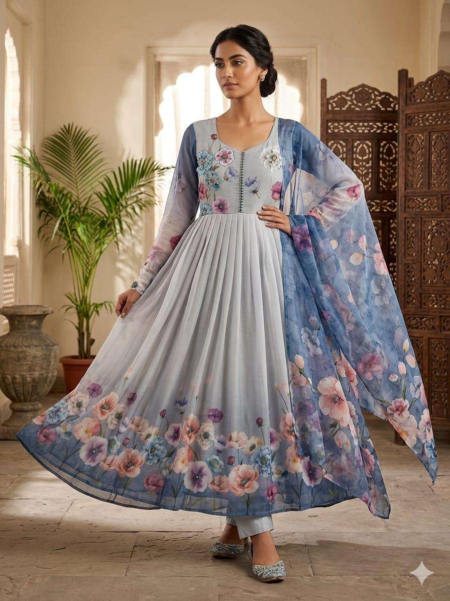SS GOWN 3 PIECE COLLECTION CHIFFON WITH INNER PARTY WEAR 