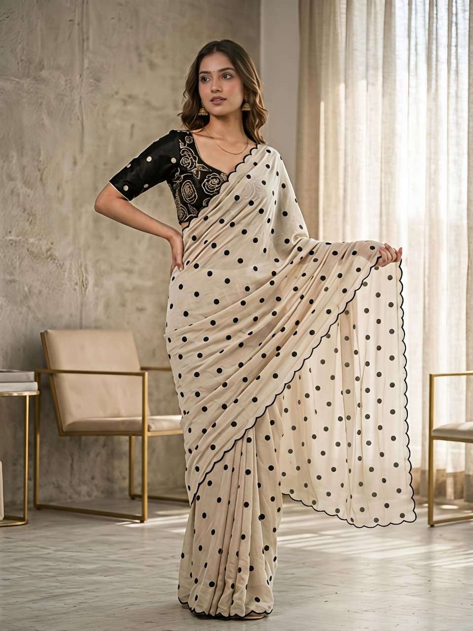 Star polka star georgette soft  fabric With beautiful and sm...