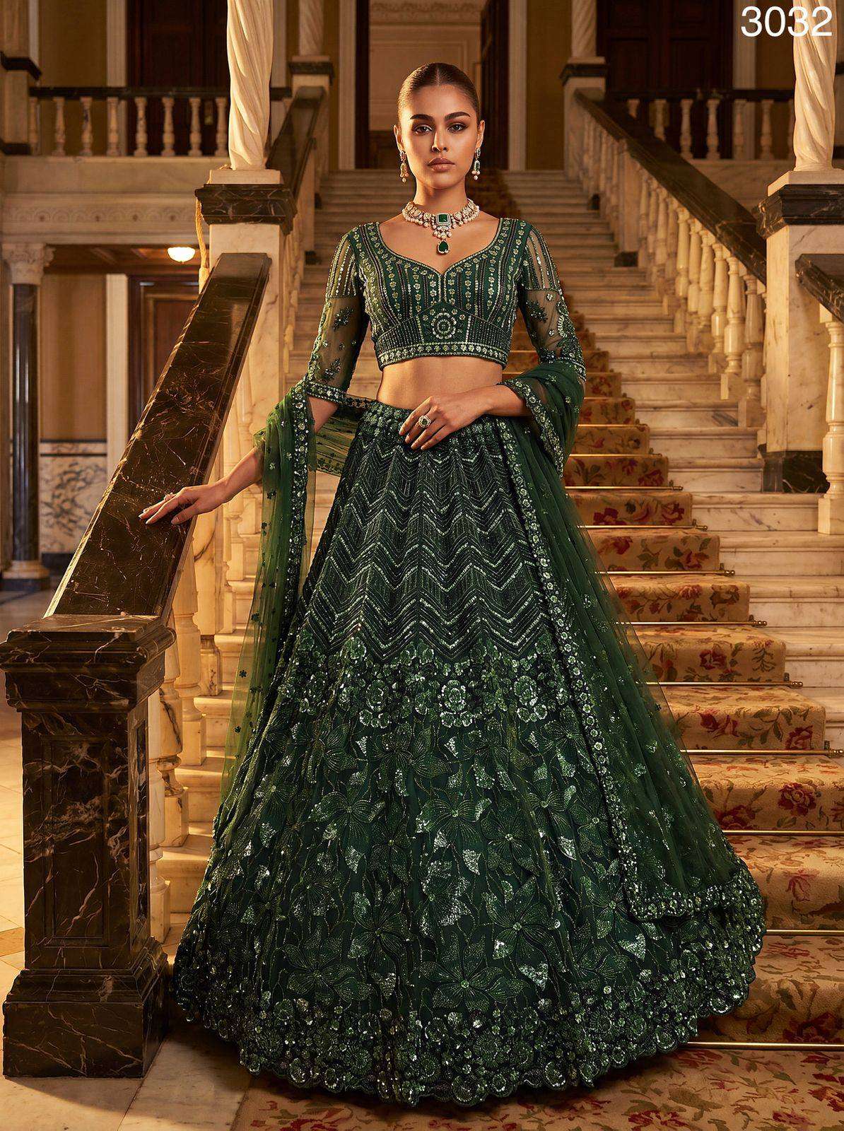 The Emerald Empress Premium Net fabric Monochrome Sequin wor...