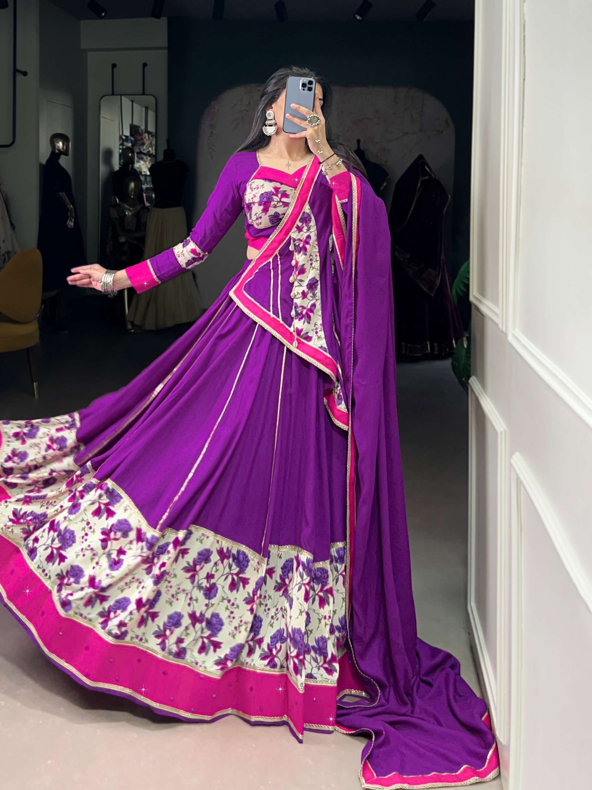 This purple colour Pure Rayon beautiful floral lehenga choli...