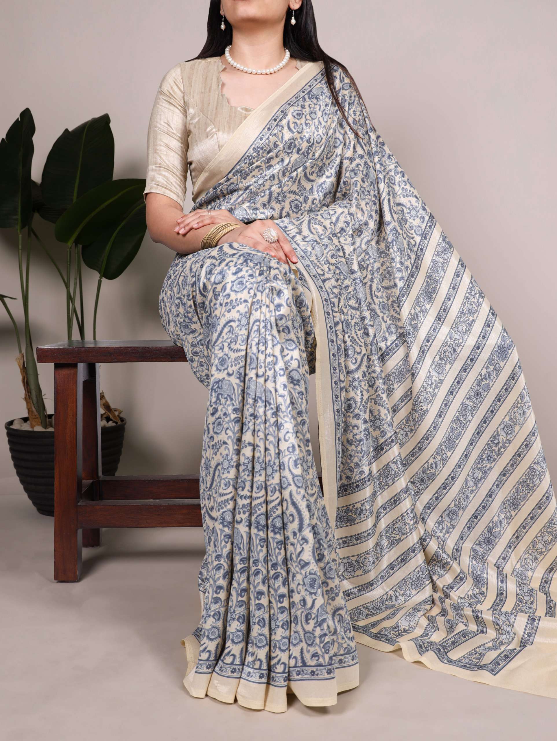 Timeless Tussar silk with graceful prints on saree  that spe...