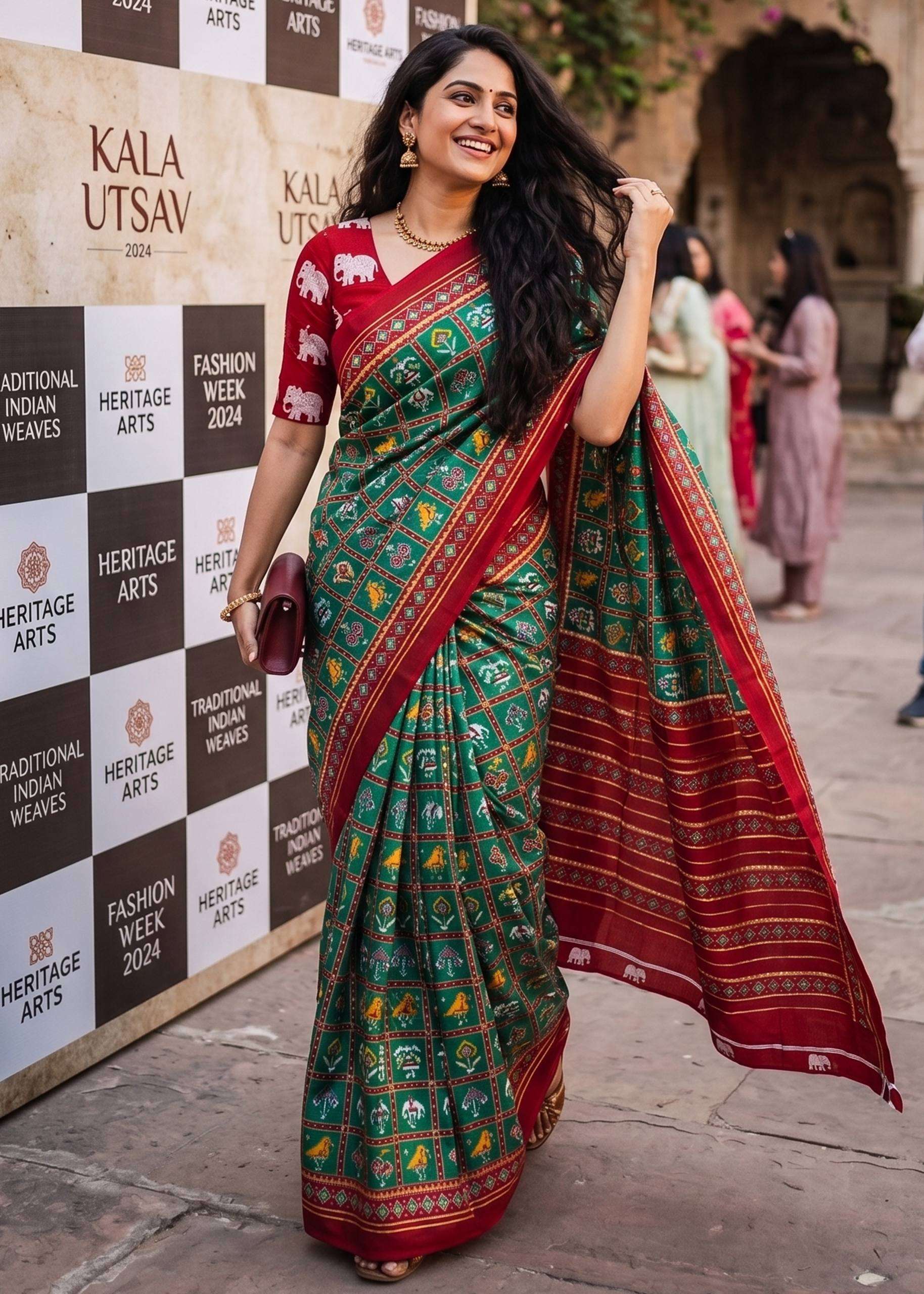 Traditional Rajwadi Patola Hand Block Print desiner saree re...