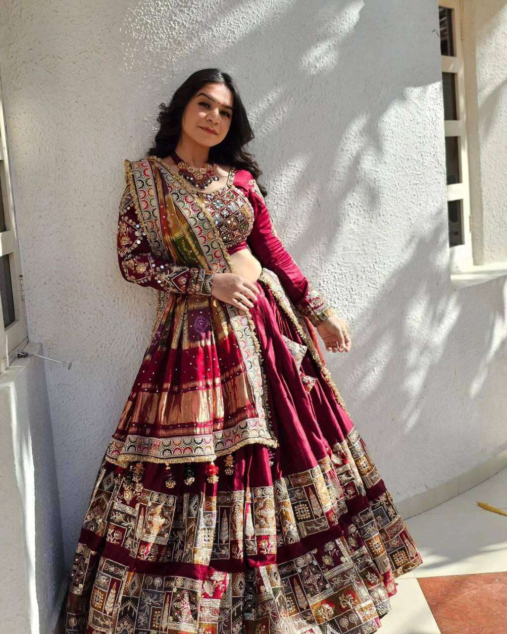 Trending Navratri wear Heavy mirror work soft dolla silk f...